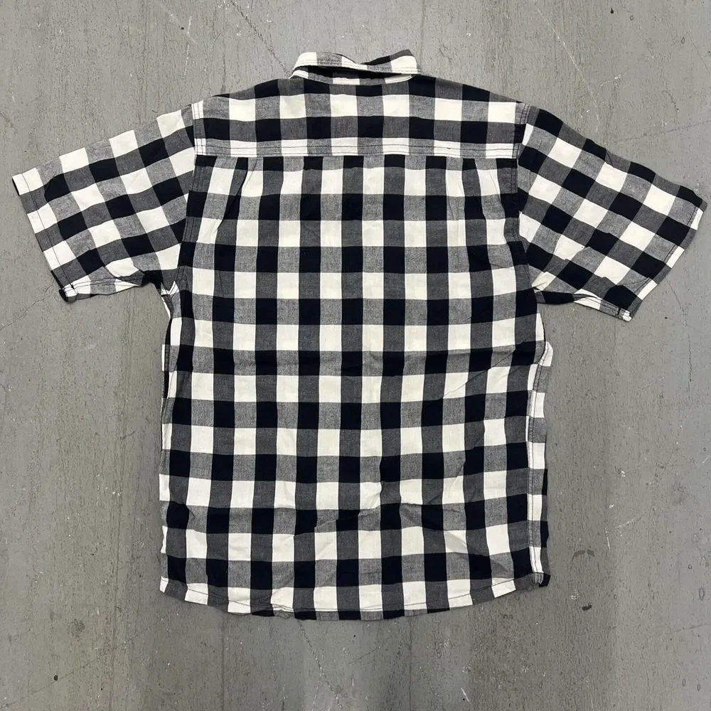 Kavu Men's Plaid Black and White Short Sleeve‎ Button Up Shirt Size Large
